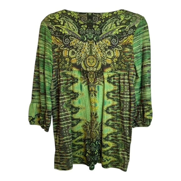 One World Blouse Women's Size Large Lace Floral Paisley Green - Picture 2 of 4